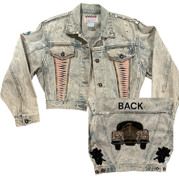 Extra Blues Jackets & Blazers - Vintage 1980s Hand Beaded and Embellished Extra Blues Jean Jacket Size M